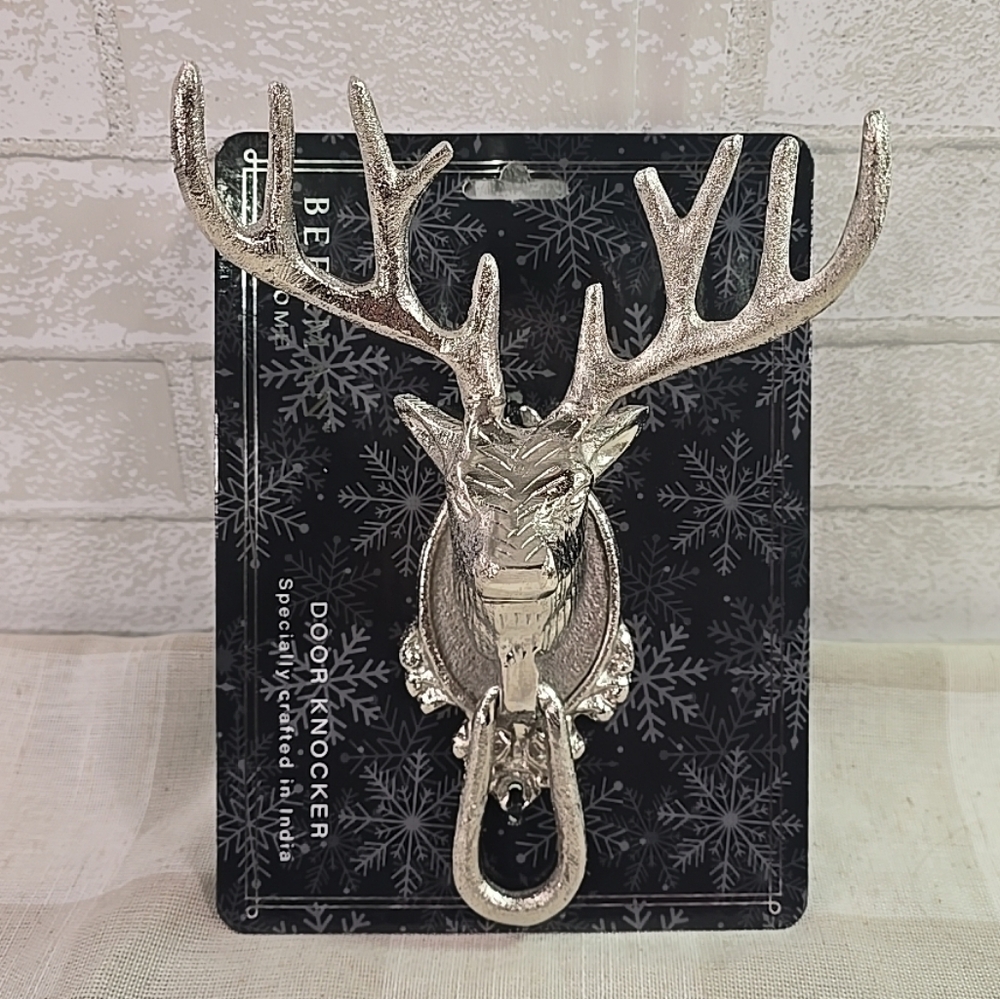 Reindeer Holiday ELK Deer Door Knocker Beekman Silver Metal